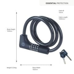 Yale Essential Kablolu Bisiklet Kilidi - Şifreli - Anahtarlı YCC0/12/100/2